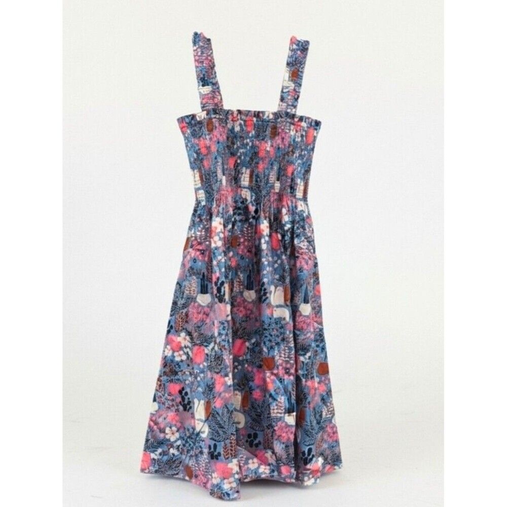 Kate Spade Garden Posy Smocked Midi Dress Cactus Cat Print XS